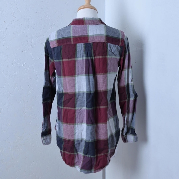 Kismet | Burgundy multicolored plaid half button down long sleeve - Picture 5 of 10